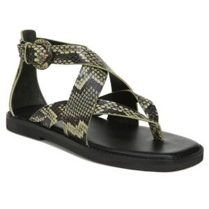 NEW Vince Morris Green Snakeprint Leather Toe Post Sandals Size 37 or US…